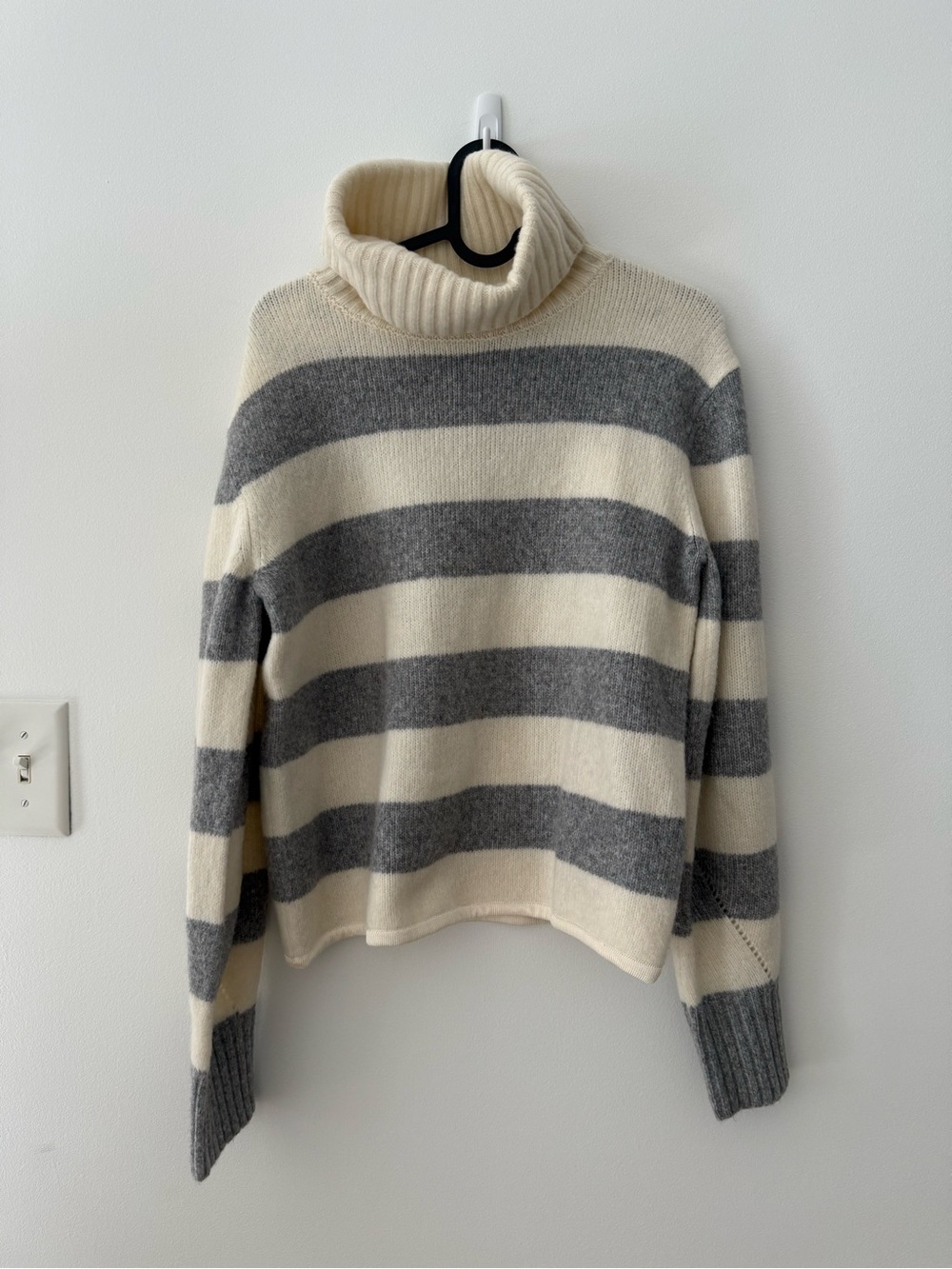 Turtleneck Gray and Cream Striped Sweater